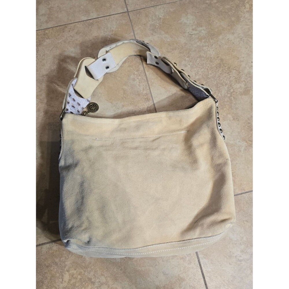 Leatherock Cream Suede Hobo Bag with White Strap Accents